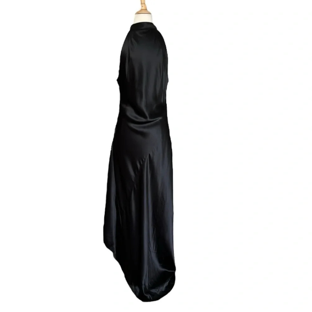 RETROFETE Sab Black Satin Maxi Dress Dark Romance Front Slit Glam Event, Size XL - Picture 10 of 16